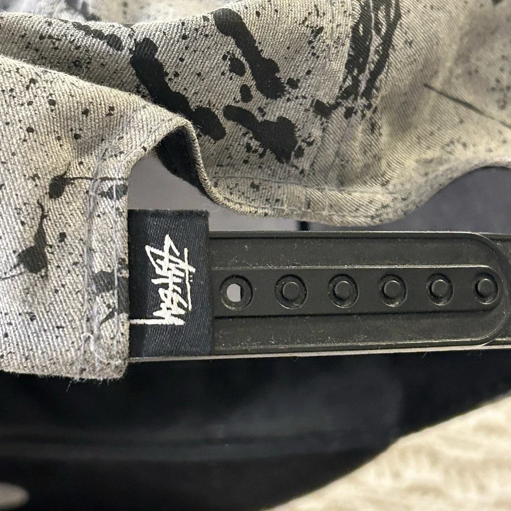 Stussy Y2K Paint Splatter Snapback Black Gray Hat Cap Suede Bill